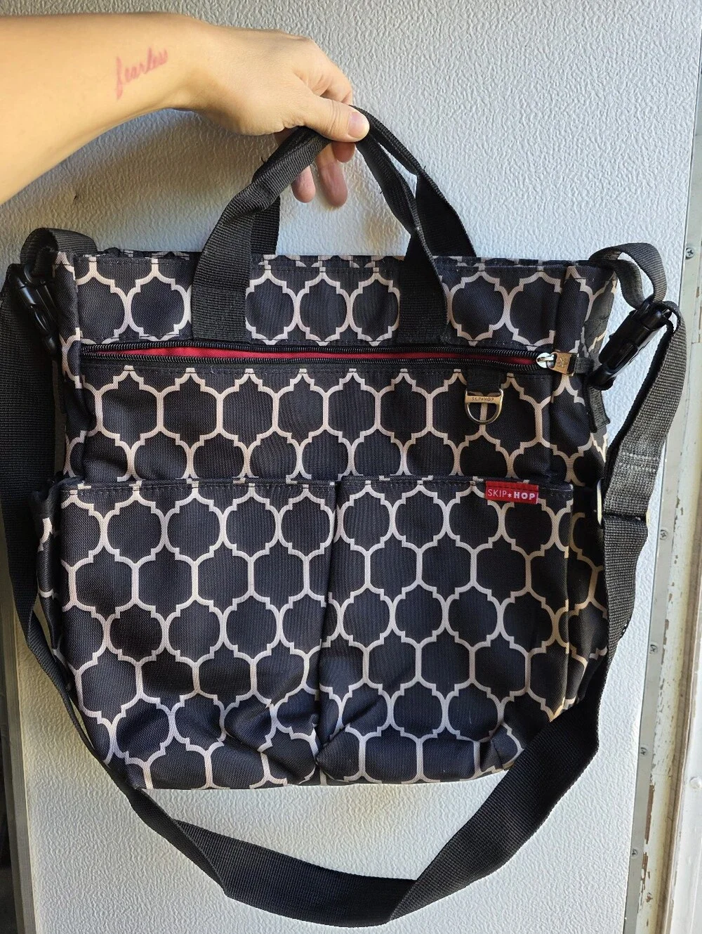 Skip Hop Black Geometric Polka Dot Gorpcore Travel Diaper Messenger Tote Bag